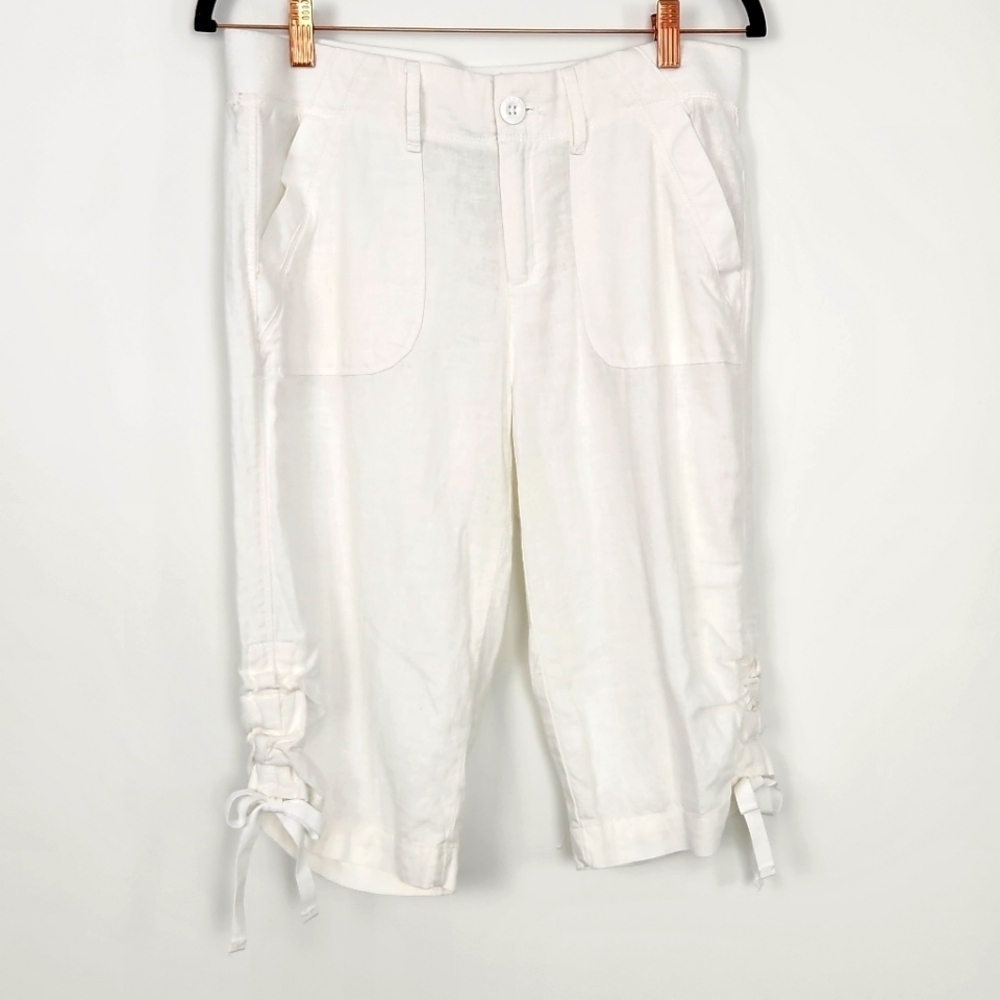 IZOD Women's Size 6 Linen Blend White Ruched Capri Pants